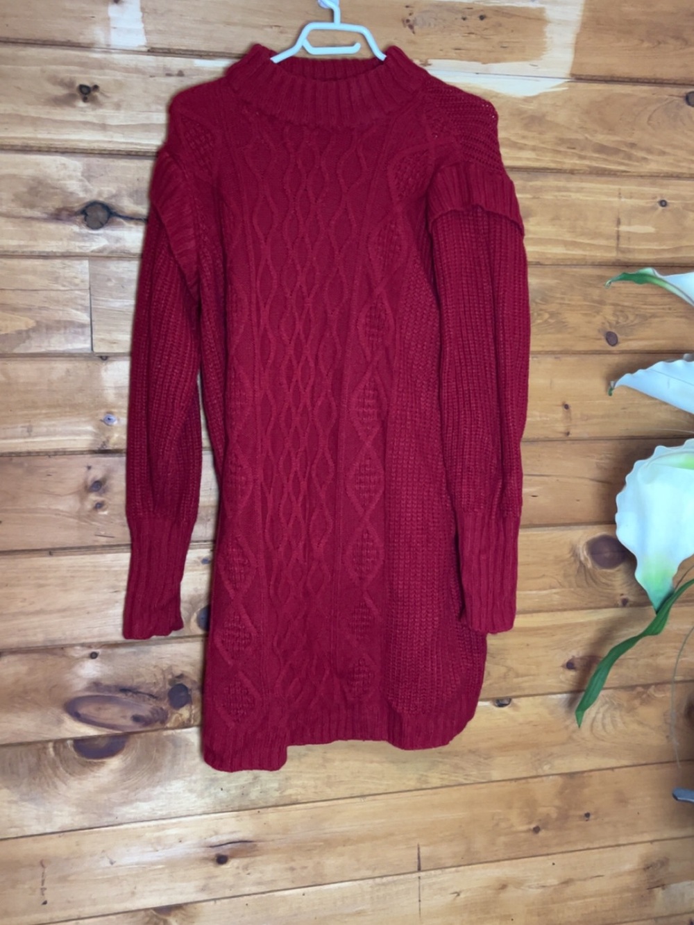 Joe Fresh Red Cable-Knit Long Sleeve Sweater Dress